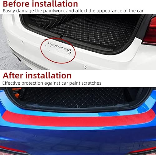 Miniatura 4 de Ziciner - Protector de parachoques trasero de coche, protector de puerta de maletero de fibra de carbono antiarañazos, tira adhesiva de protección