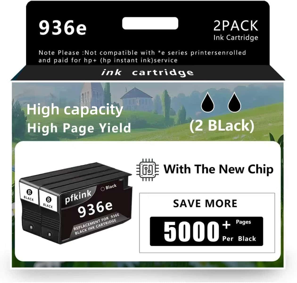 PFKink 936e 936XLBlack Ink Cartridge Replacement for HP 936e Black Ink Work with OfficeJet Pro 9110 9120 9122 9125 9128 9130 9135 9730 Series Printers