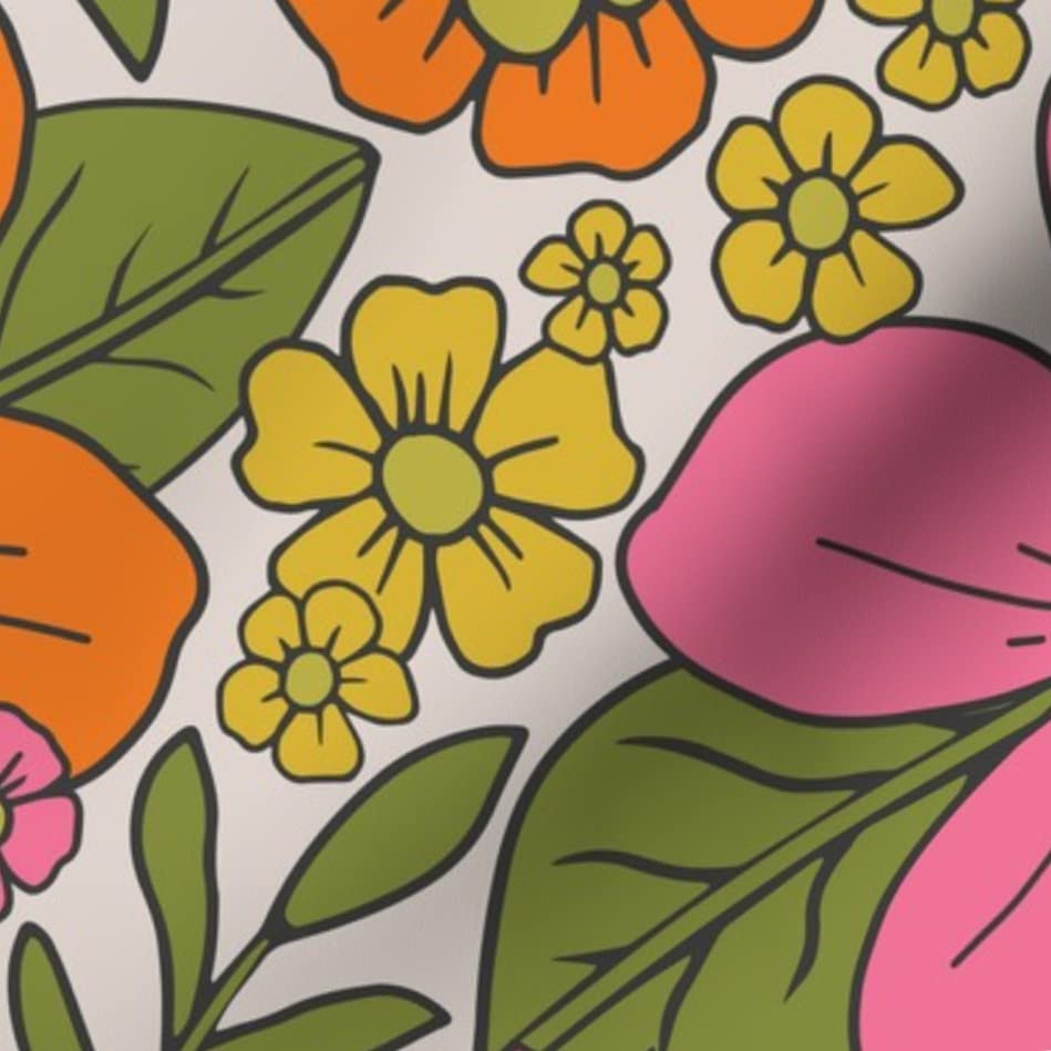 Amazon.com: Spoonflower Fabric - Retro 1960S Flowers Pink Yellow