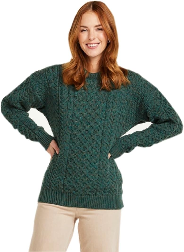 Traditional Irish Wool Sweater for Women, Honeycomb Stitch, Made in Ireland