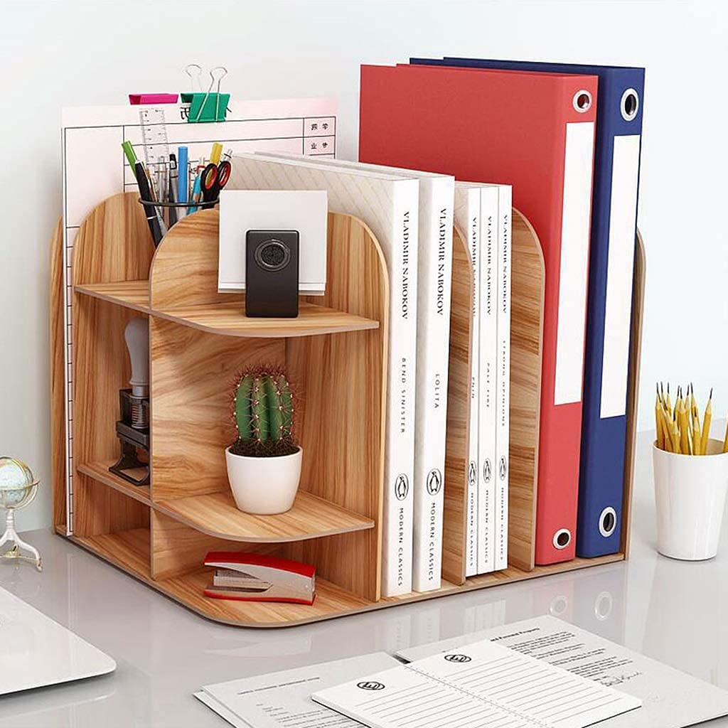 Étagère de Rangement Étagère de Bureau Haute capacité Organisateur de Bureau étagère comptoir bibliothèque en Bois Dossier Vertical boîte de Rangement Support de Livre Rayonnage