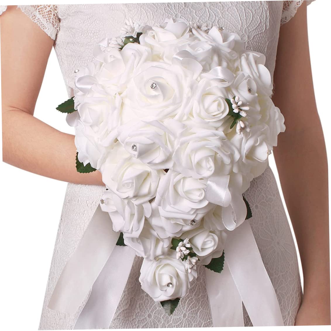 Künstlicher Blumenstrauß, Hochzeitsstrauß für die Braut 12 Zoll, weiße Brauthalterblumen, künstlich für die Hochzeit.