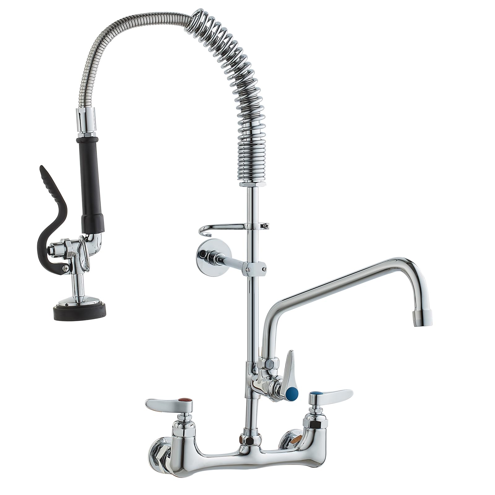 VEVOR Robinet de Cuisine Commercial avec Pulvérisateur de Pré-rinçage, Mitigeur avec Douchette Extractible, 630 mm de Haut, Entraxe 203 mm, Bec Pivotant 305 mm, Mural pour Évier 1/2/3 Compartiments