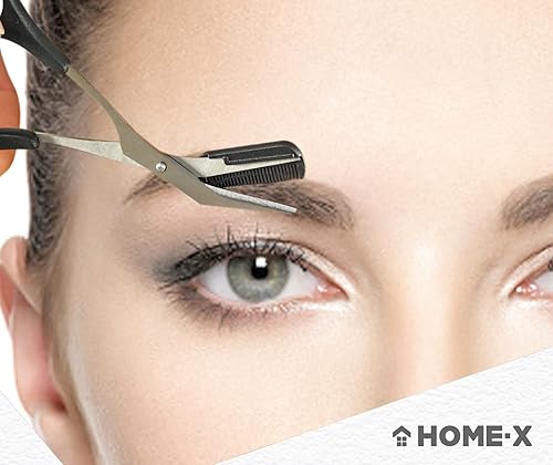 Miniatura 8 de HOME-X Tijeras de cejas, recortadora de cejas de acero inoxidable, herramienta para moldear cejas, tijeras de corte pequeñas para aseo