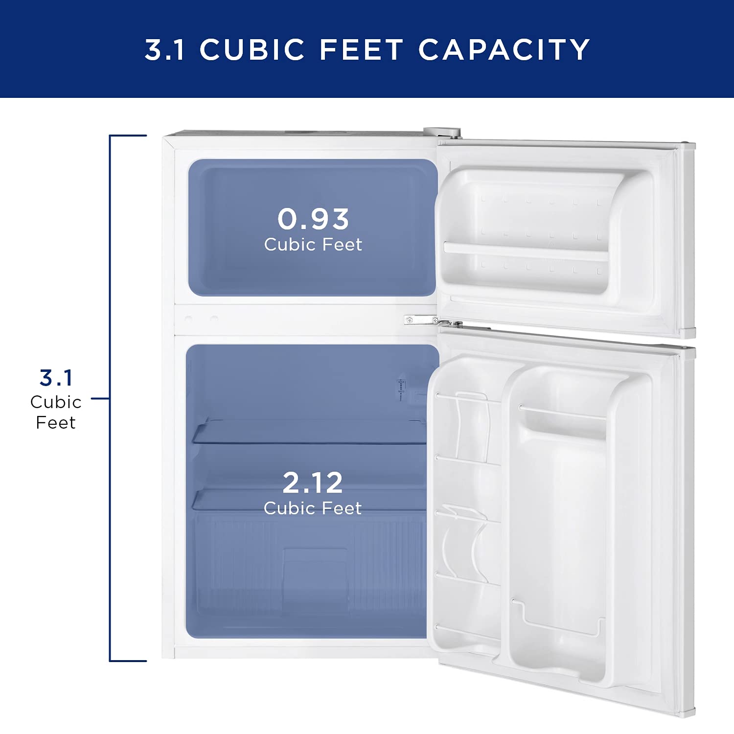 GE Mini Fridge With Freezer | 3.1 Cubic Ft. | Double-Door Design With Glass Shelves, Crisper Drawer & Spacious Freezer | Small Refrigerator Perfect for the Garage, Dorm Room, or Bedroom | White on Fridge.com