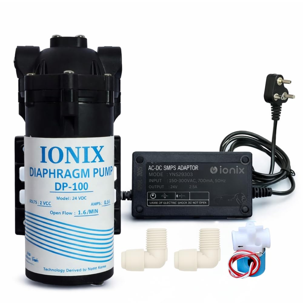 IONIX DP-100 RO Booster Pump 100 GPD, ro Pump 100 GPD with ro Smps 24 v, solenoid Valve 24 v, Complete Electrical replacement Kit for All ro's, 1 Set, Multicolor-image-14