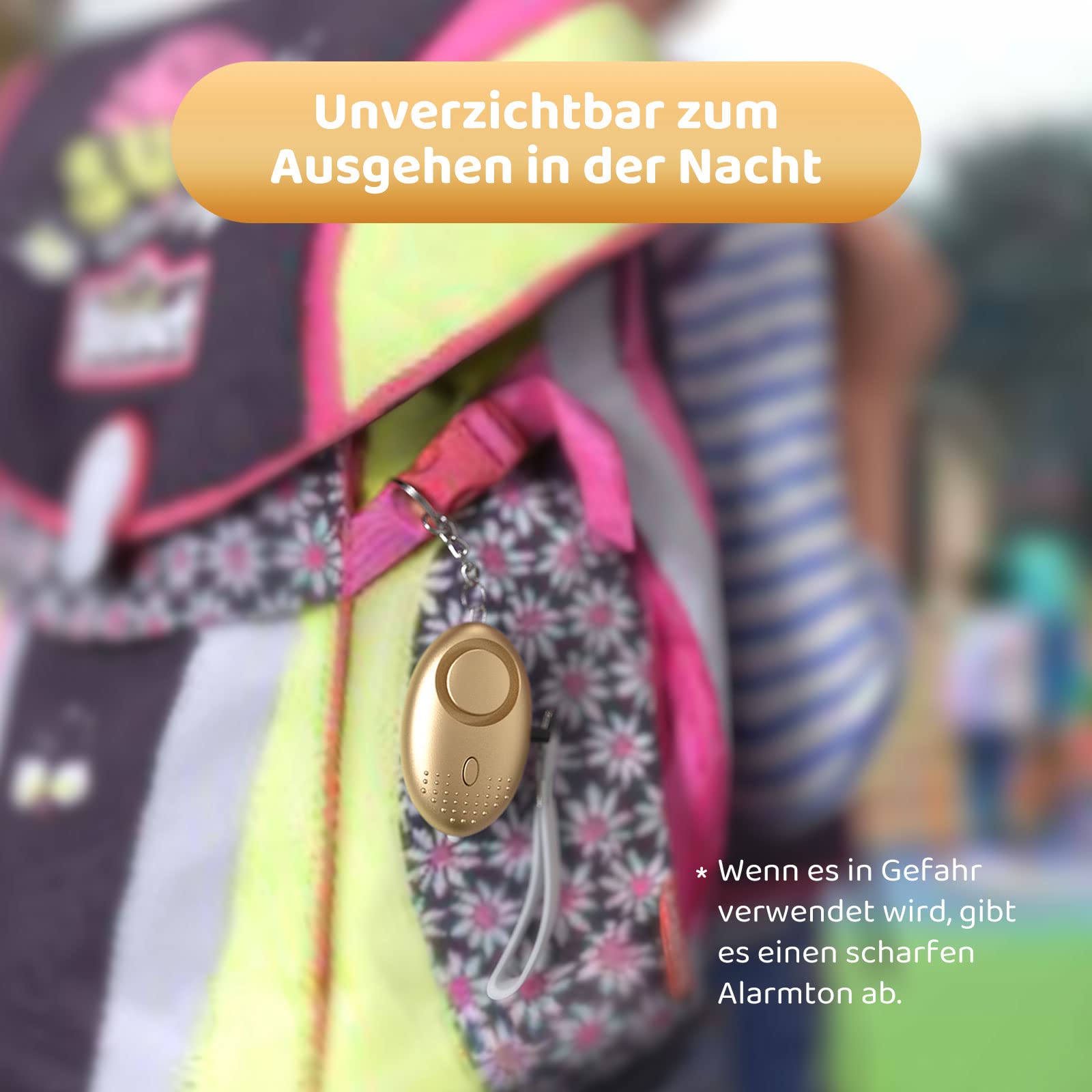 Allarme Personale di Sicurezza di Emergenza - 150dB Sirena Portachiavi Autodifesa di Dispositivo con Torcia LED per Bambini, Donne, Anziani - Molto Forte Suono (Oro)