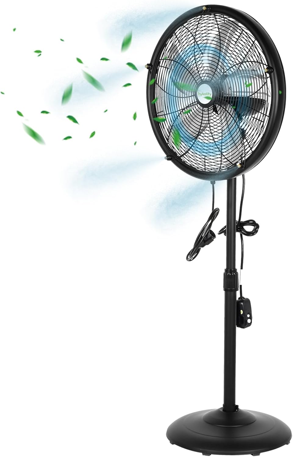 hykolity 18 inch Oscillating High-Velocity Outdoor Pedestal Misting Fan, 3-Speed Patio Fans for Outside, Adjustable Height, 120° Oscillation, Waterproof, Industrial Fan for Outdoor