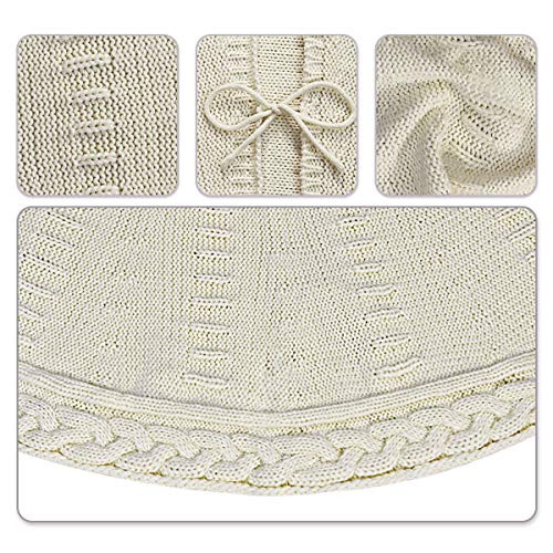 Limbridge Extra Large Christmas Tree Skirt, 60 Inches Cable Knit Knitted Thick Rustic Xmas Holiday Decoration, Cream #TOP3