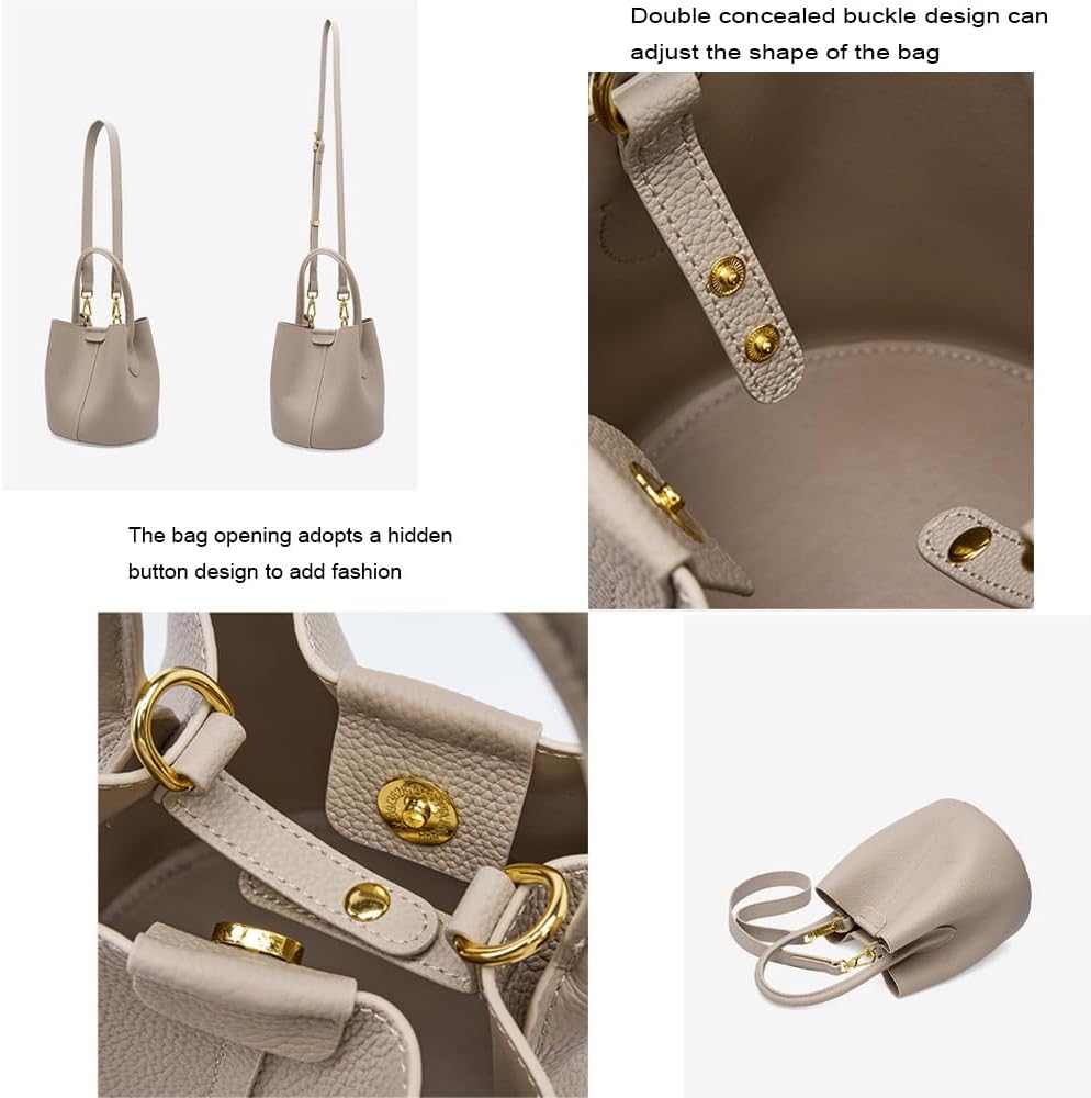 Bucket Bags for Women 2026, Trumpet Women's Handbag,Lock Design, Leather lychee pattern,Removable Shoulder Strap