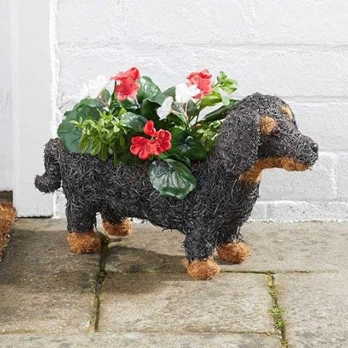 Garden Mile Dachshund Garden Planter Pot Novelty Plant Pot Rattan Outdoor Dog Planter Animal Themed Plant Pots for Outdoor Patio Pre-lined for Flowers and Succulents