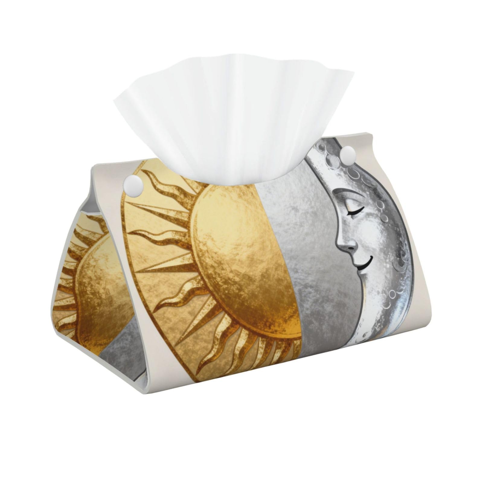 Sun Moon Long Leather Tissue Box Cover-Waterproof PU Leather Tissue Holder for Bathroom, Decorative Rectangular Tissue Case