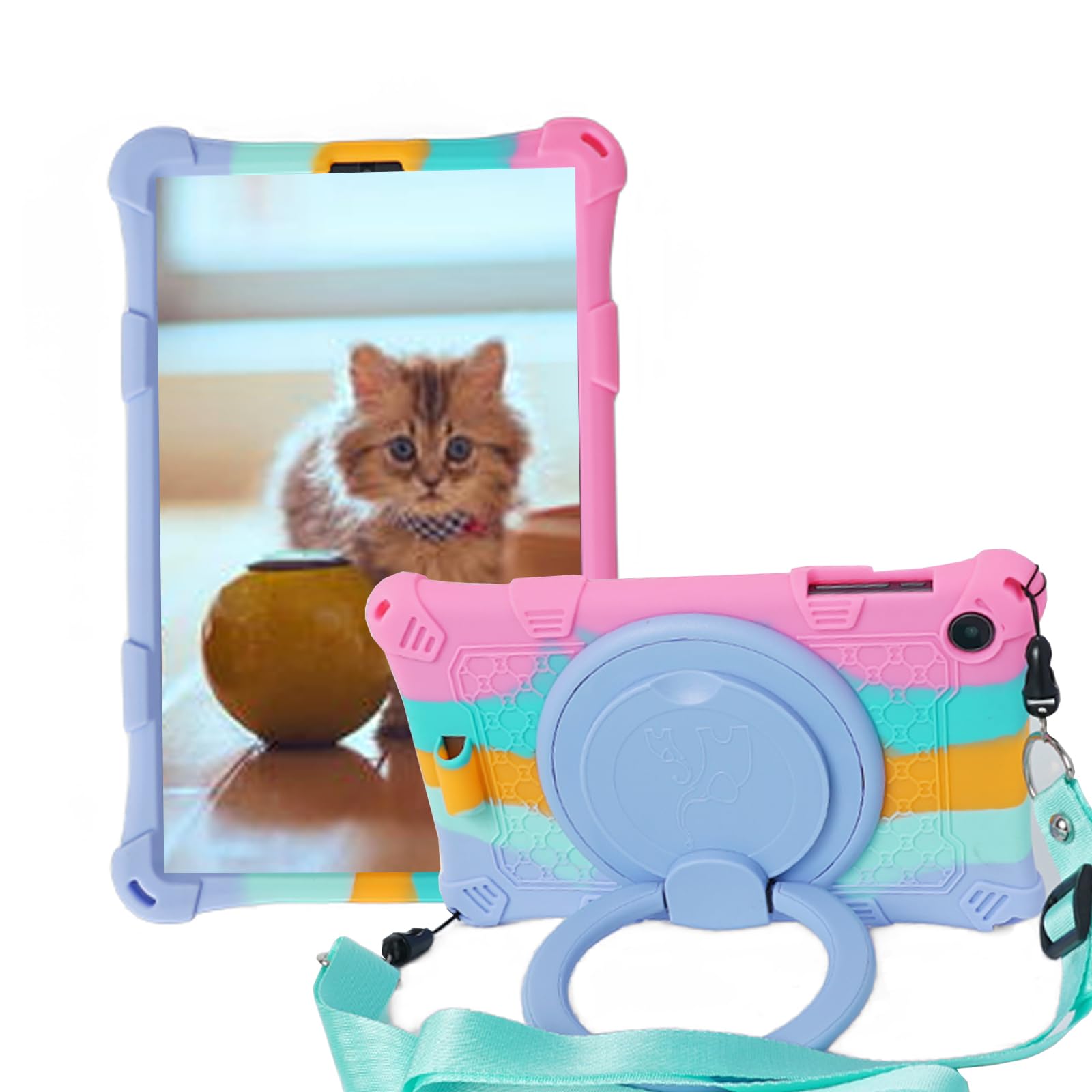 Silicone Tablet Case with 360 Rotating Kickstand Handle/Shoulder Strap Cute Cover Compatible with ALLDOCUBE iPlay 50 Mini Pro NFE 8.4 Inch Multi-Color Pink