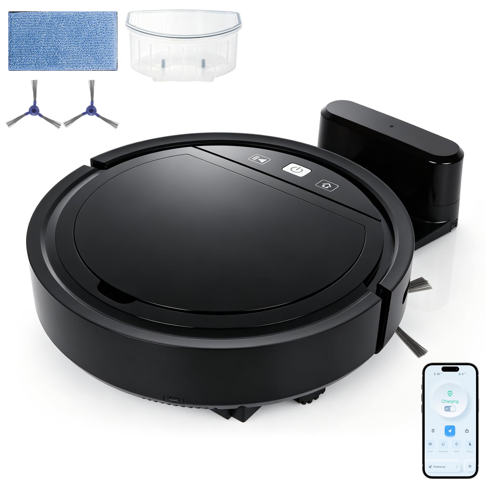 Niuoppy Robot Vacuum Cleaner 4000Pa Auto Recharge, App Remote Control Robotic Vacuum 60Min Max Runtime, Anti-Tangle Suction Port Dual Side Brushes, Smart Obstacle Avoidance 4 CleanIng Modes (Black)