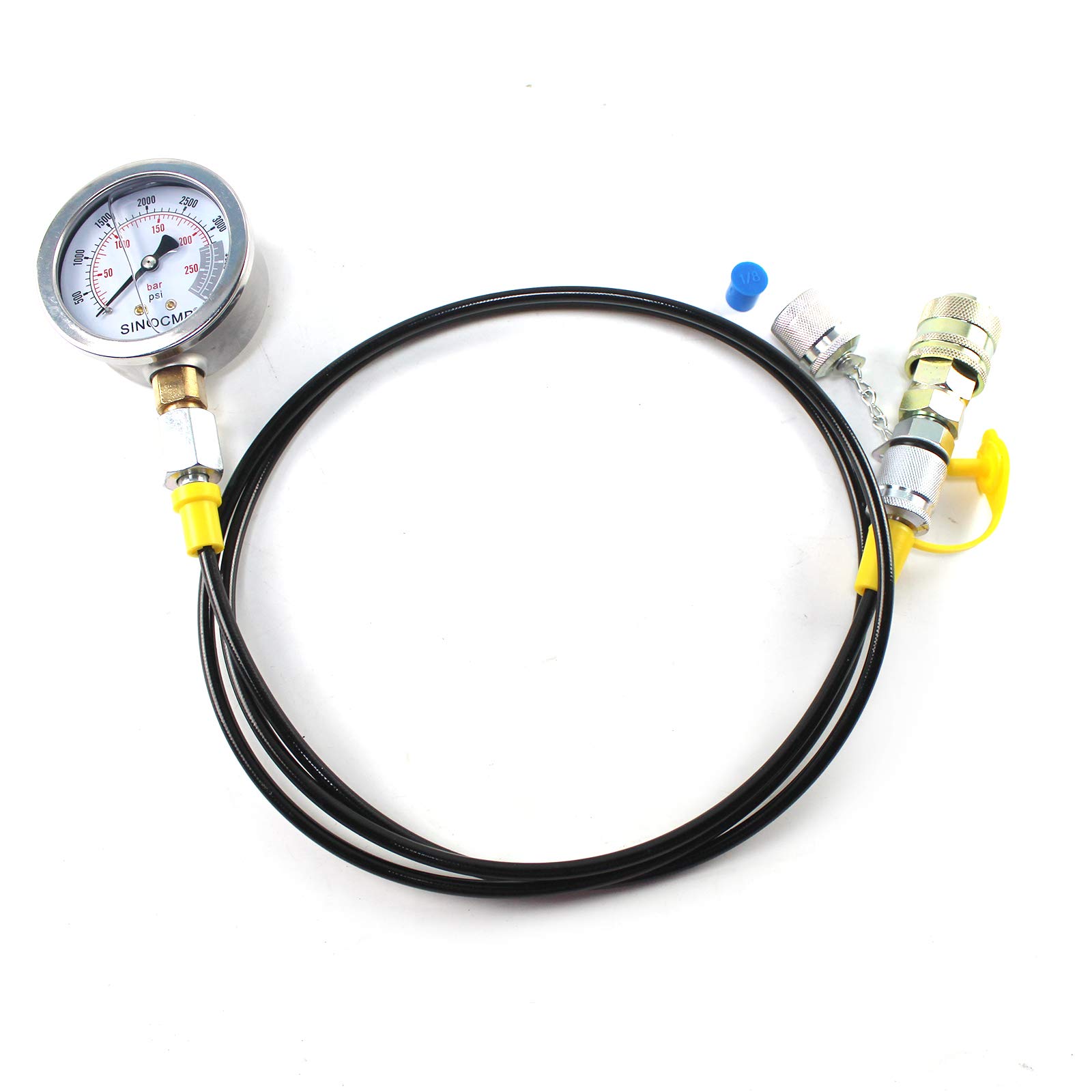 Kit di Raccordo per Prova di Pressione idraulica 25 MPA/4000 PSI Kit manometro con 1 manometro, 1 Tubo Flessibile di Prova e 2 raccordi per Macchine edili escavatrici, 2 Anni