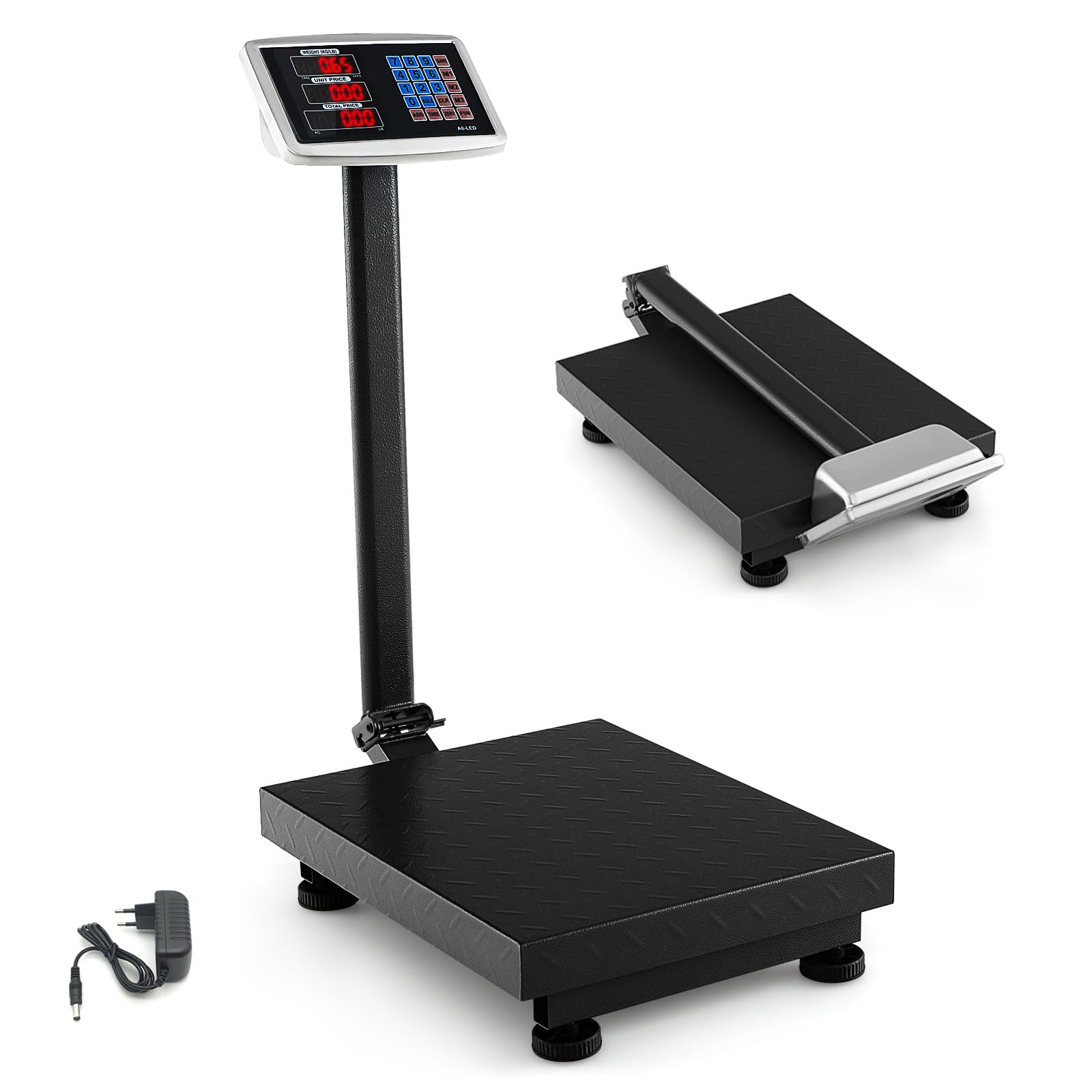 RELAX4LIFE Báscula Inteligente 300 kg/50 g, Báscula Industrial Plegable, Balanza Industrial con Pantalla LED, Báscula Digital, Báscula de Suelo, Funciona con Red y Batería, Plataforma 50 x 40 cm
