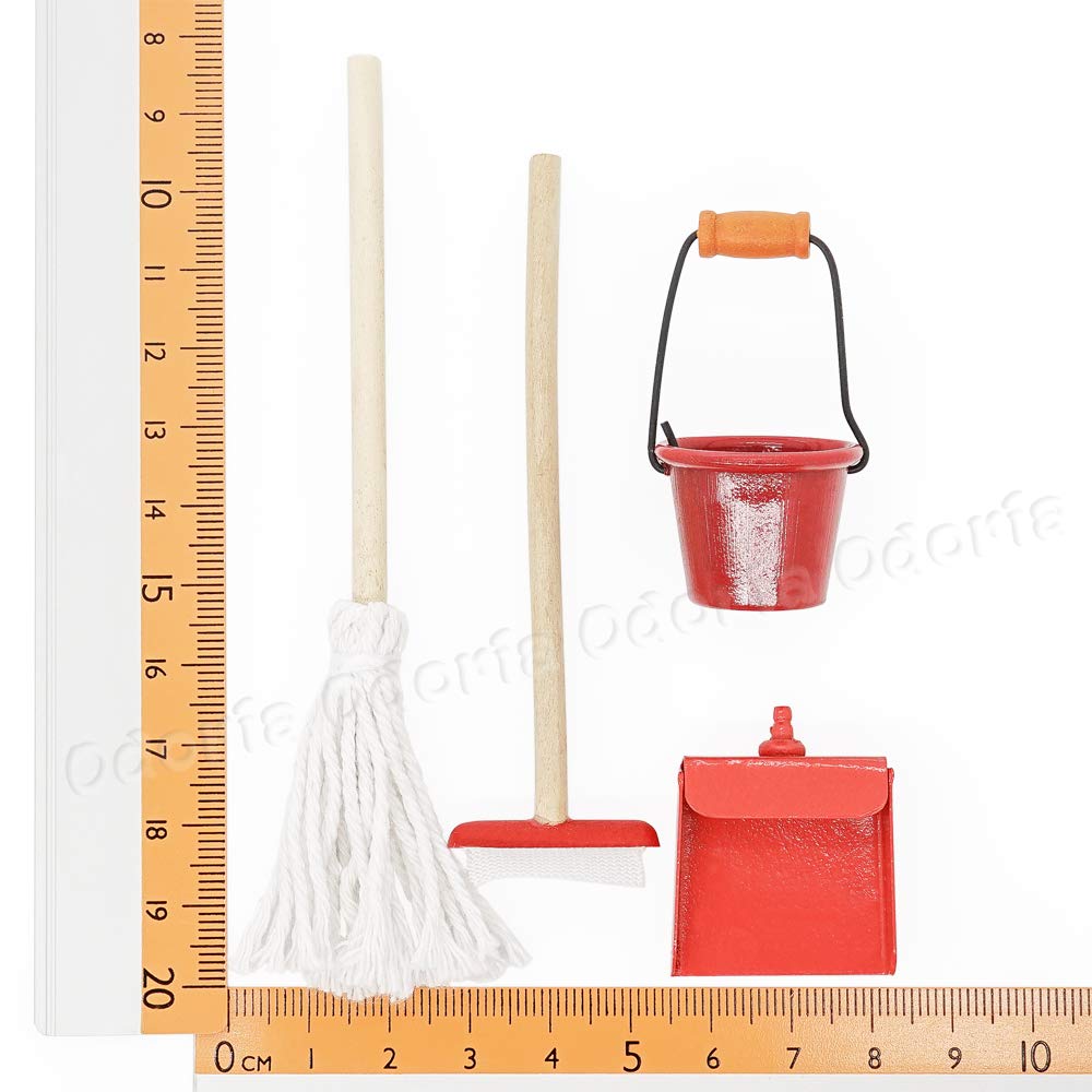 Odoria Miniatura 1/12 – Felpudo Y Escoba De Madera Para Casa De Muñecas, Decoración De Interiores Para Salón Y Habitaciones (6.2 X 3.8 Cm)