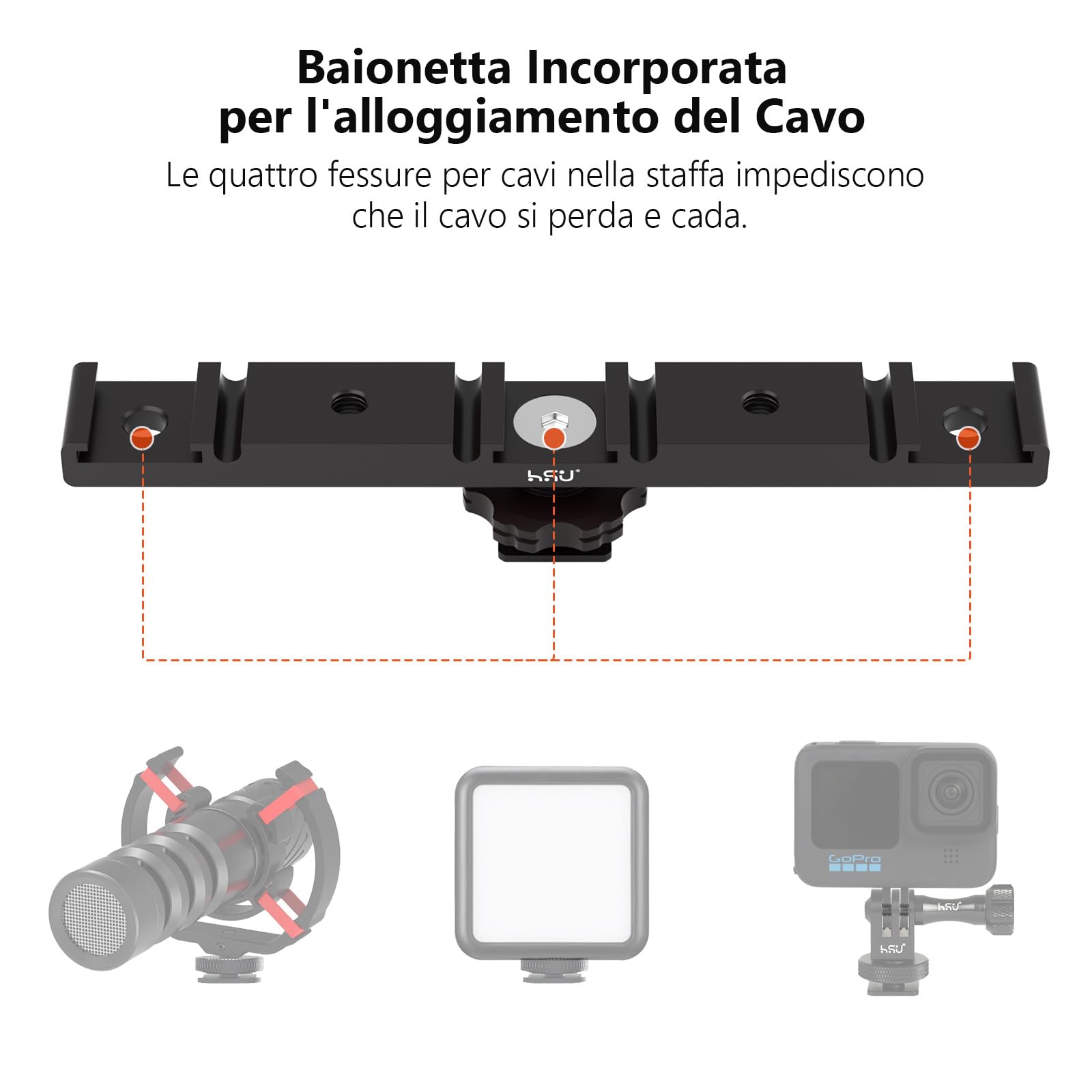 HSU Staffa Adattatore Scarpa Calda, Tripla Supporto Scarpa Fredda per Flash Esterno Microfono LED Monitor Video Accessori per Fotocamere (Modello più lungo)