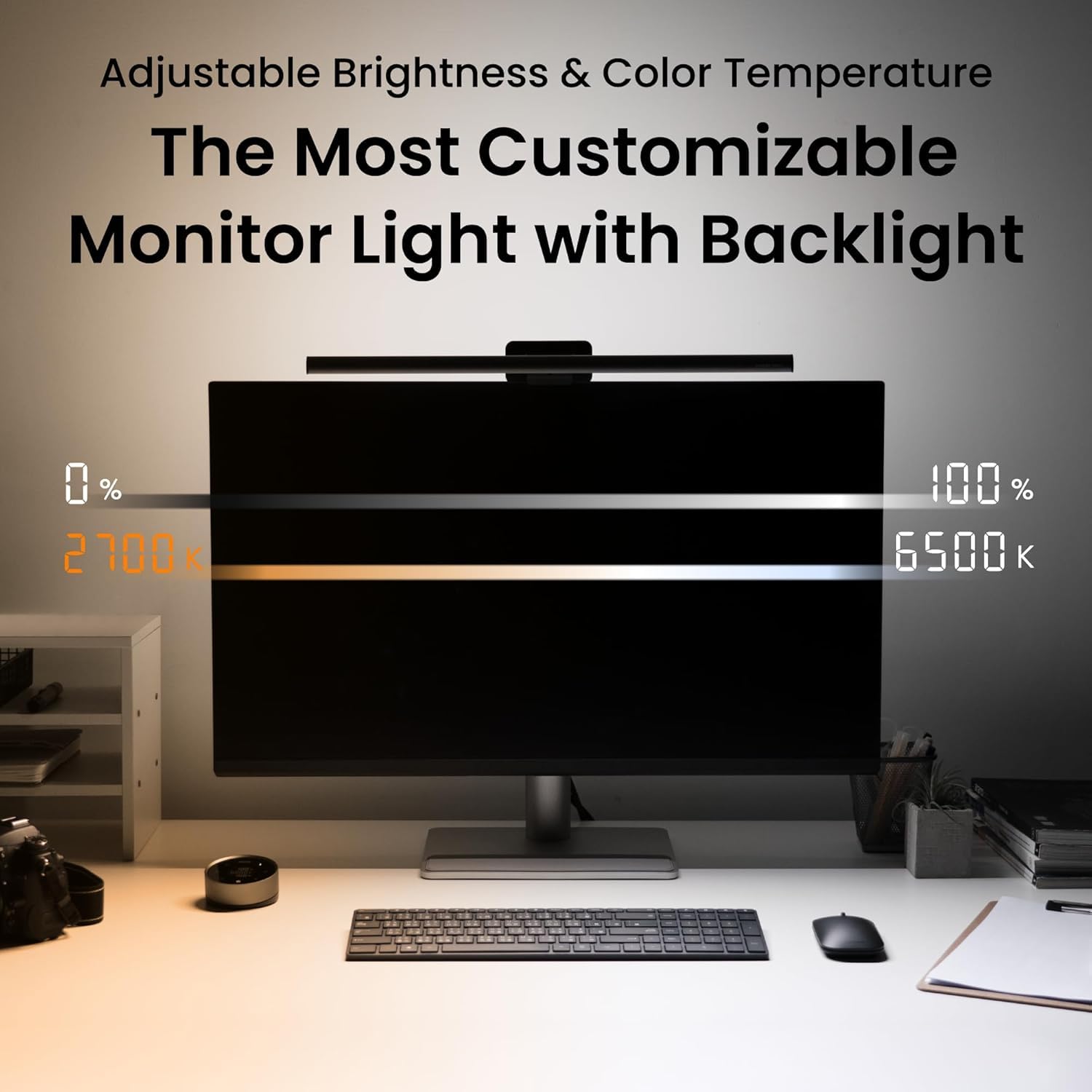 BenQ ScreenBar Halo 2 – LED Monitorlampe mit kabellosem Controller, blendfreiem Licht, einstellbarer Helligkeit & Farbtemperatur, augenschonend, USB-betrieben