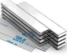 8 Pack Magnets, Caturledas Heavy Duty Strong Rare Earth Neodymium Magnets with Double Sided Adhesive, Rectangular Bar Magnetic Strip for Fridge Kitchen Garage Office Science Craft, 60x10x3 mm, Silver