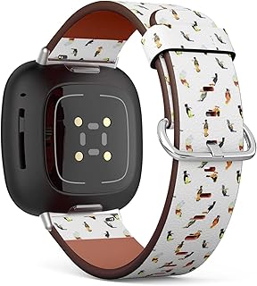 CJBROES Replacement Leather Watch Band, Compatible with Fitbit Versa 3 and Fitbit Sense of Wristband Bracelet Accessory - Bird
