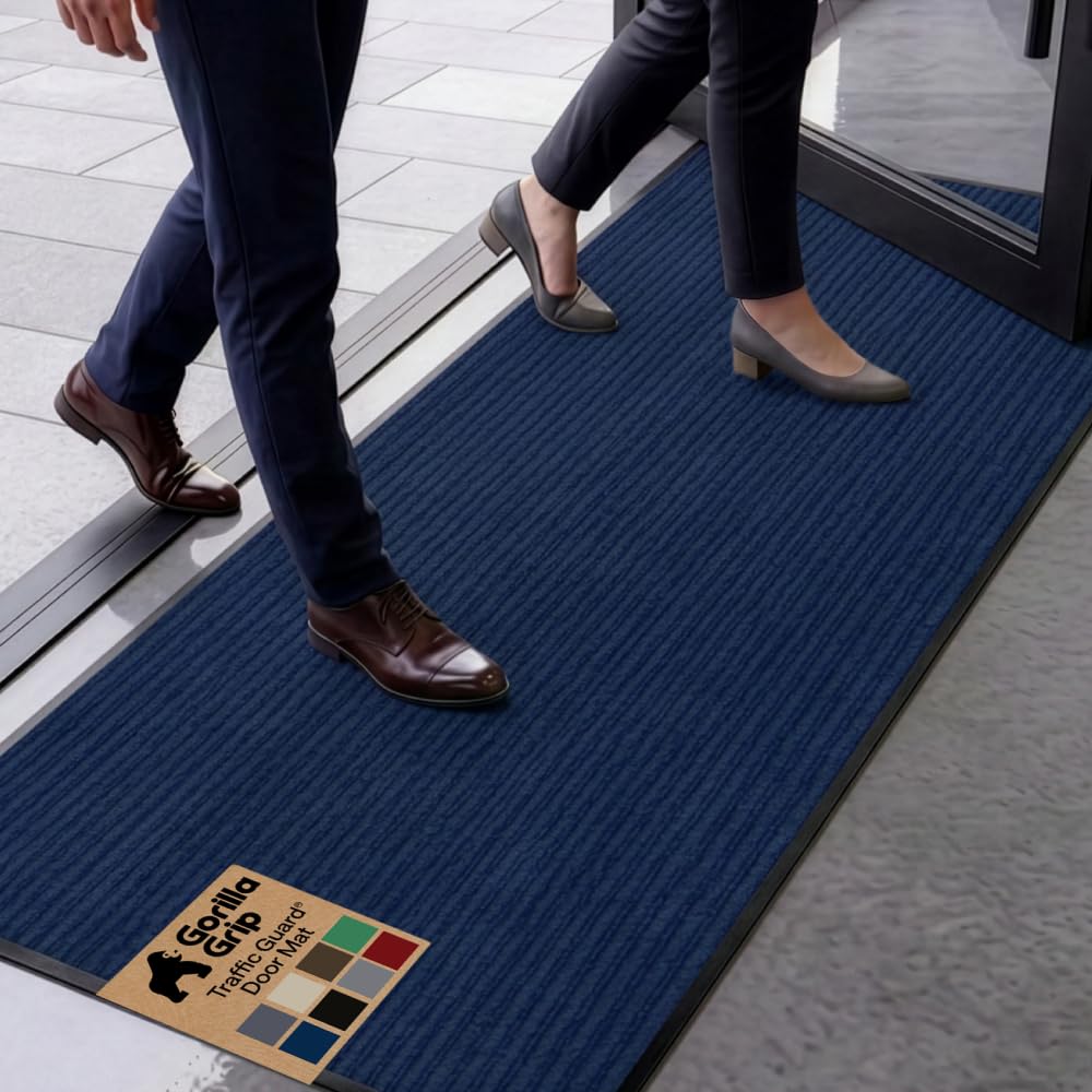 GORILLA GRIP Traffic Guard Indoor Outdoor Heavy Duty Door Mat, 59x24 Blue