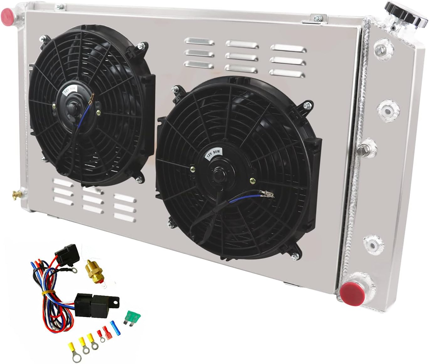 3 Row Radiator&Shroud Fans Combo for Chevy Pontiac GTO Chevelle El Camino 1968 69 70 1971 1972 All Aluminum (3-Row Radiator Fans Combo)
