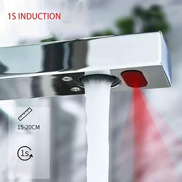 Wall-Mounted Sensor Faucet Wall Mount Automatic Faucet Wall Hands Touch Free Bathroom Tap, Wall-Mounted Touchless Faucet for Bathroom Hidden Automatic Sensor Faucet(Cold Water)