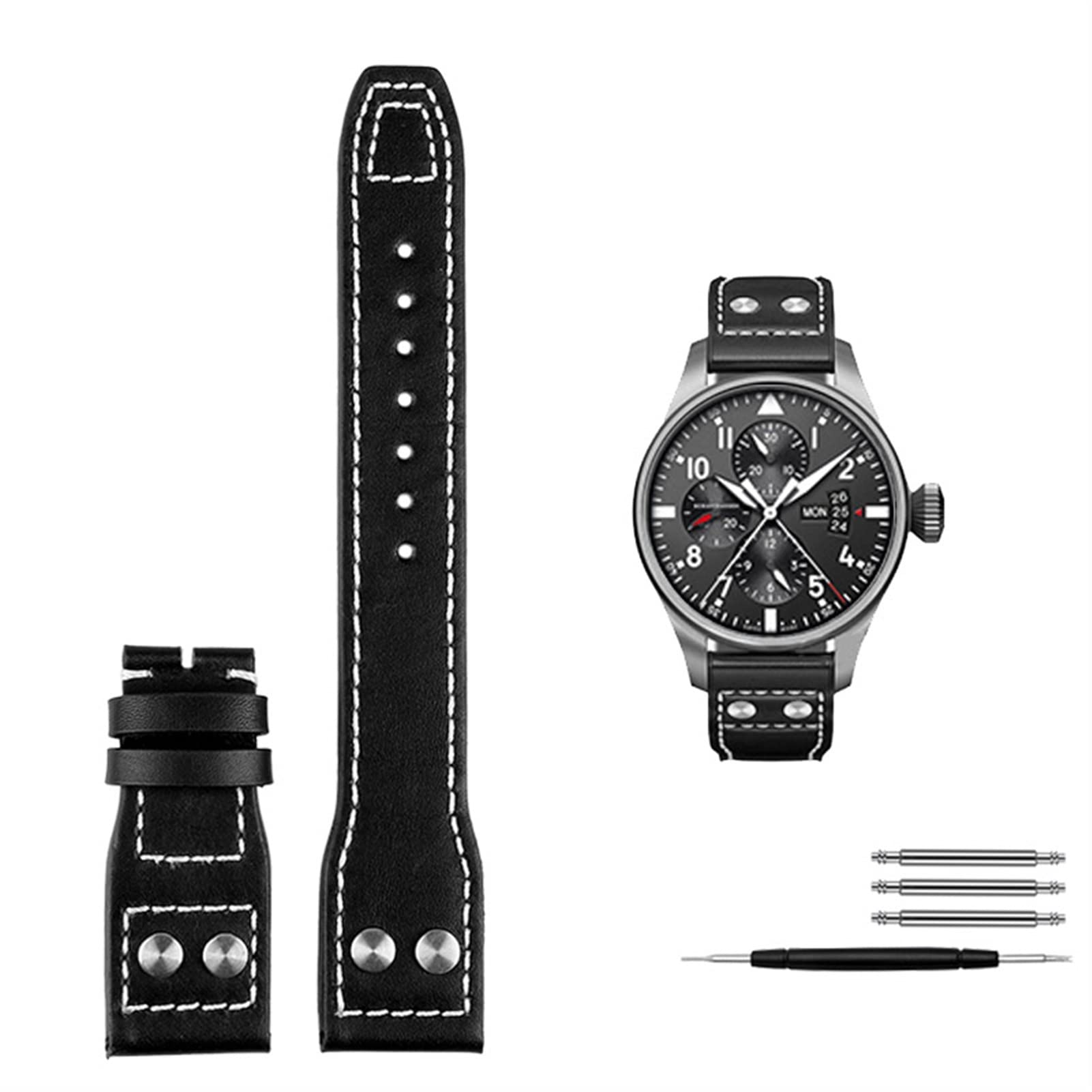 DASEB Oryginalne skórzane nity obserwacyjne dla IWC Big Pilot Spitfire Cowhide Solding Bluckle Watch Men Pasek 21 mm 22 mm
