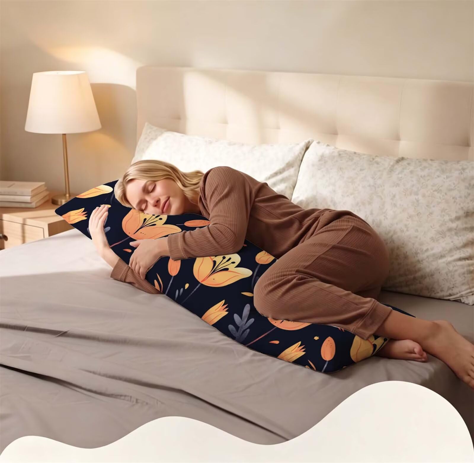 Fiore-3 Federe Cuscino Letto 50x150 cm, Grande Cuscini per Divano Velluto, | Doppia Faccia Stampa, Nero Fodera per Cuscino Decorativa, con Cerniera, Cuscino per Dormire Sul Fianco j-230