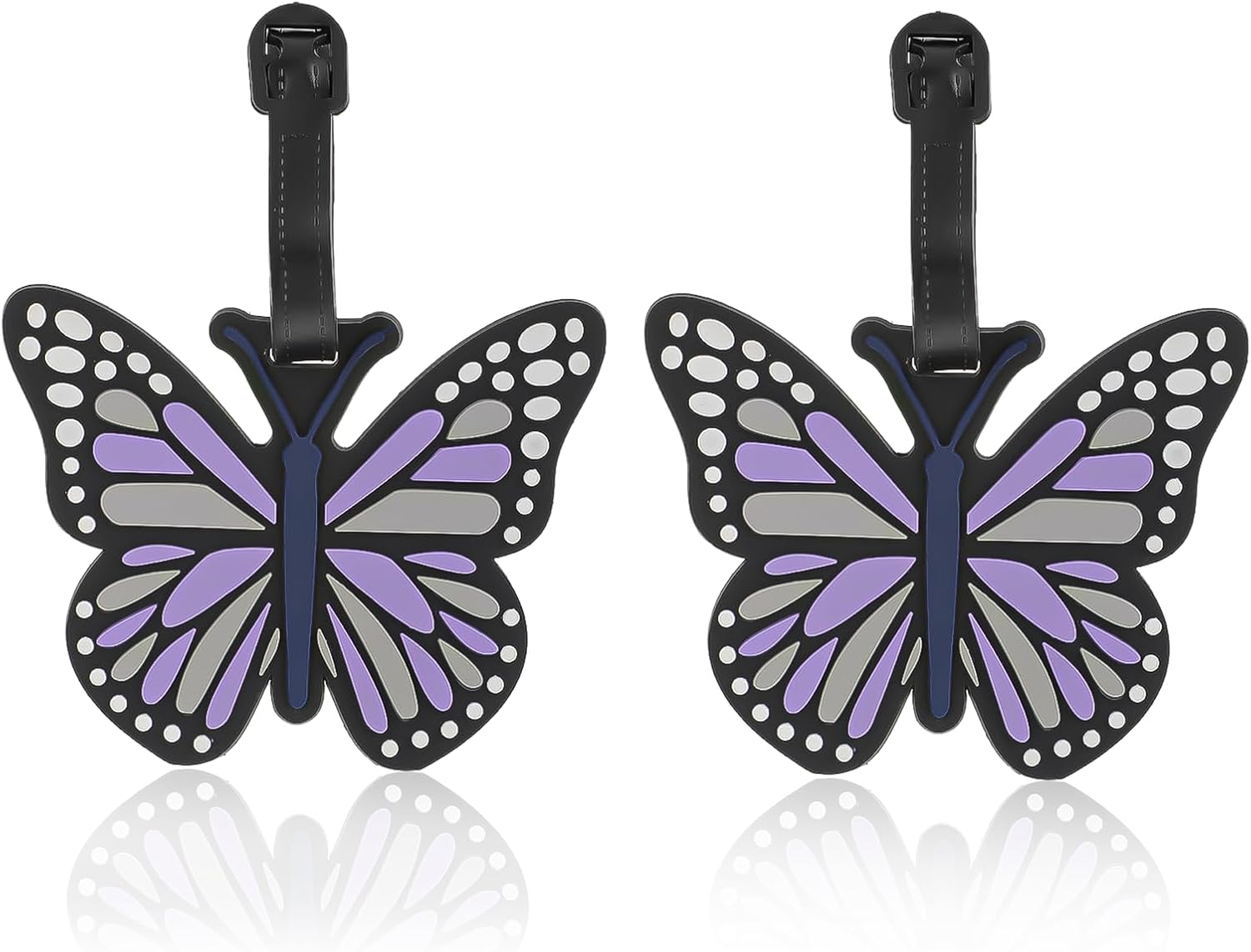 2PCS Silicone Butterfly Luggage Tags, Silicone Luggage Tags Cute Suitcase Identifiers Personalized Travel Suitcase Labels with Adjustable Straps, Purple
