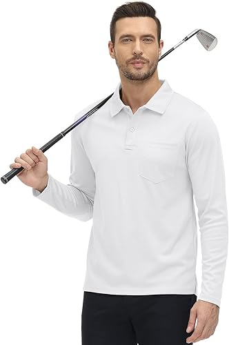 Miniatura 5 de Rdruko Polo para hombre con bolsillo manga larga secado rápido para golf para exteriores con cuello
