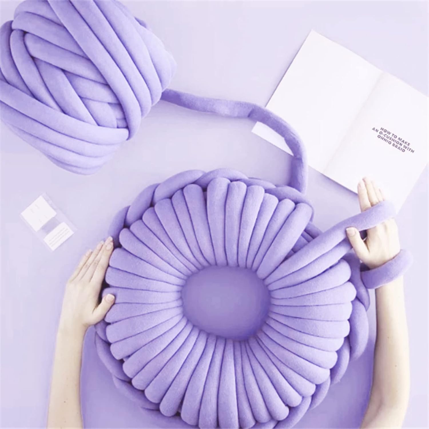 Arm Knitting Yarn for Chunky Braided Knot Throw Blanket DIY, Soft Extra Cotton Washable Tube Bulky Giant Yarn for Weave Craft Crochet,Light Purple 2.2LB