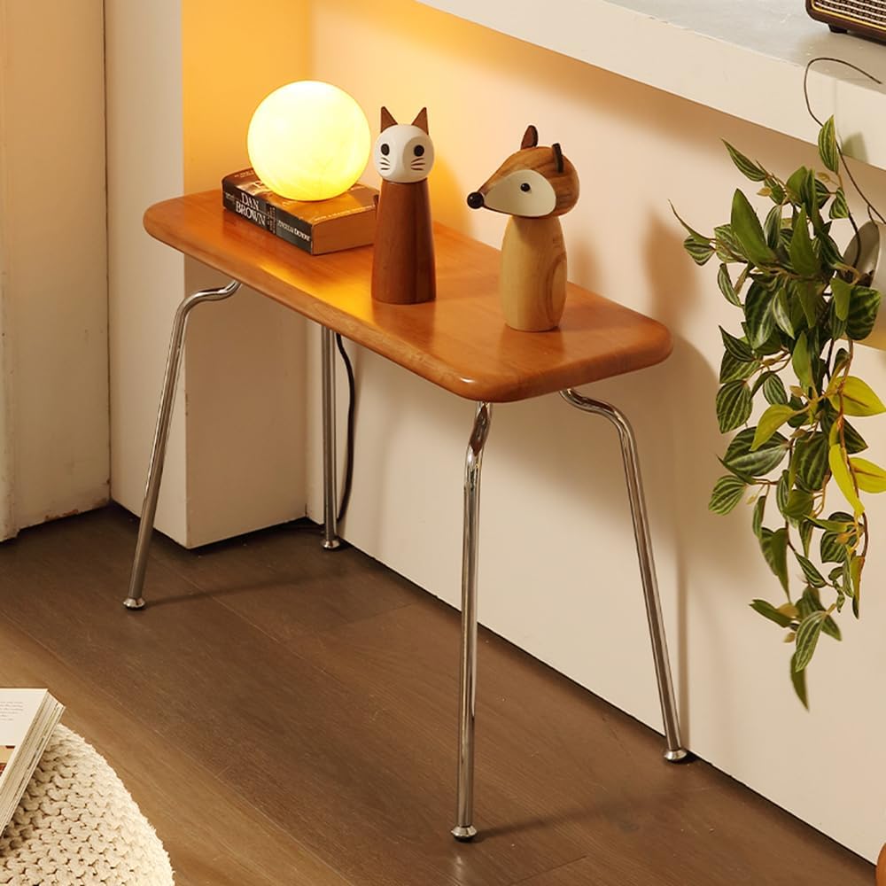 Small Wood Bench, 24" End of Bed Benches, Armless Entryway Bench with Metal Legs & Safety Rounded Corners, Entryway Benches for Dining Table, Small Space, Apartment