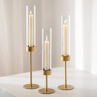 Glass Hurricane Candlestick Holders Gold - Romadedi Taper Candle Holder ...