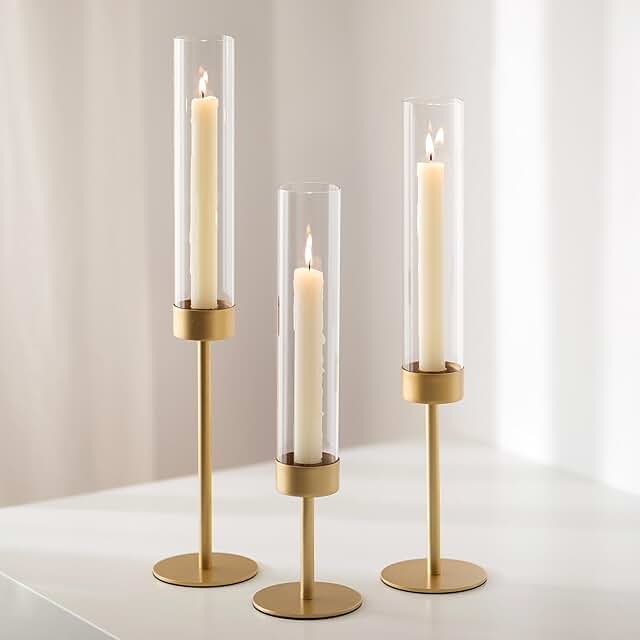 Glass Hurricane Candlestick Holders Gold - Romadedi Taper Candle Holder ...