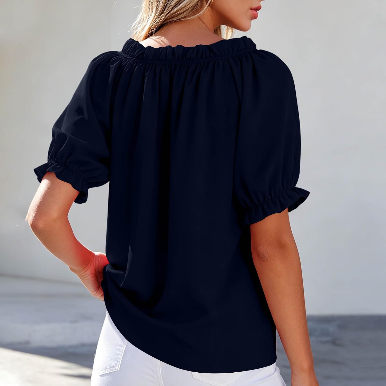 Off The Shoulder Blouses for Women Summer Dressy Casual Cute Ruffle Sleeve T Shirts Fashion Crop Blouses