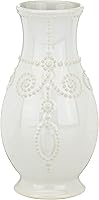 Lenox French Perle White 8-Inch Fluted Vase - Elegant Stoneware Beaded Decor for Flowers