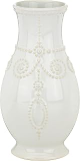 Lenox French Perle White 8-Inch Fluted Vase - Elegant Stoneware Beaded Decor for Flowers