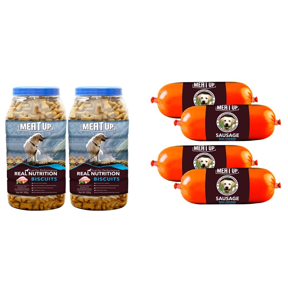 Meat Up Mutton Flavour, Real Chicken Biscuit, Dog Treats -500G Jar (Buy 1 Get 1 Free) & Real Chicken Sausage, Dog Treat (Pack of 2), 150Gm Per Sausage (Buy 1 Get 1 Free) (B08KVC4QQK) Amazon Price History, Amazon Price Tracker