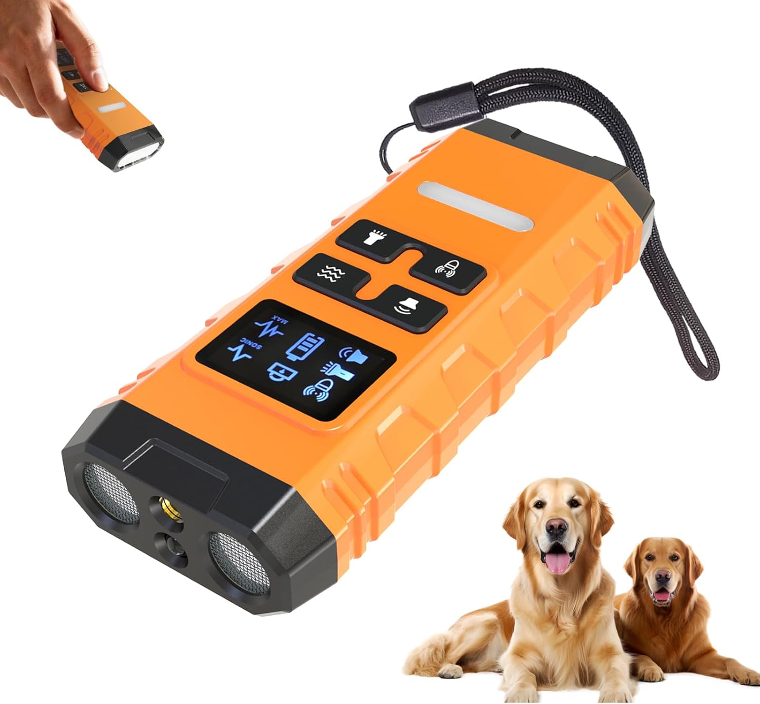 Dog Bark Deterrent Device,Anti Barking Device for Dogs, Ultrasound Dog Bark Deterrent,Best Anti-Barking Device, 4 Modes & LED Light & LCD Screen Portable Indoor & Outdoor(Orange)