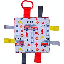 Baby Jack & Co 8x8 Fire Lovey Tag Toys for Babies - Baby Crinkle Toys - Crinkle Toys for Baby - Soft & Safe - Learn Shapes & Colors - Ideal Baby Toy - BPA Free w/Stroller Clip