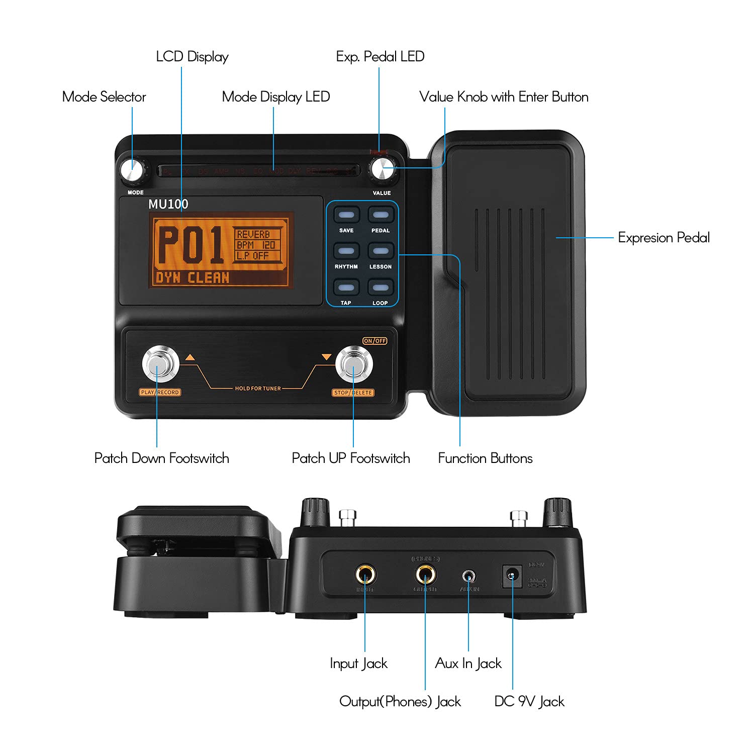MU100 Guitar Multi-Effects Processor Electric Guitar Effect Pedal