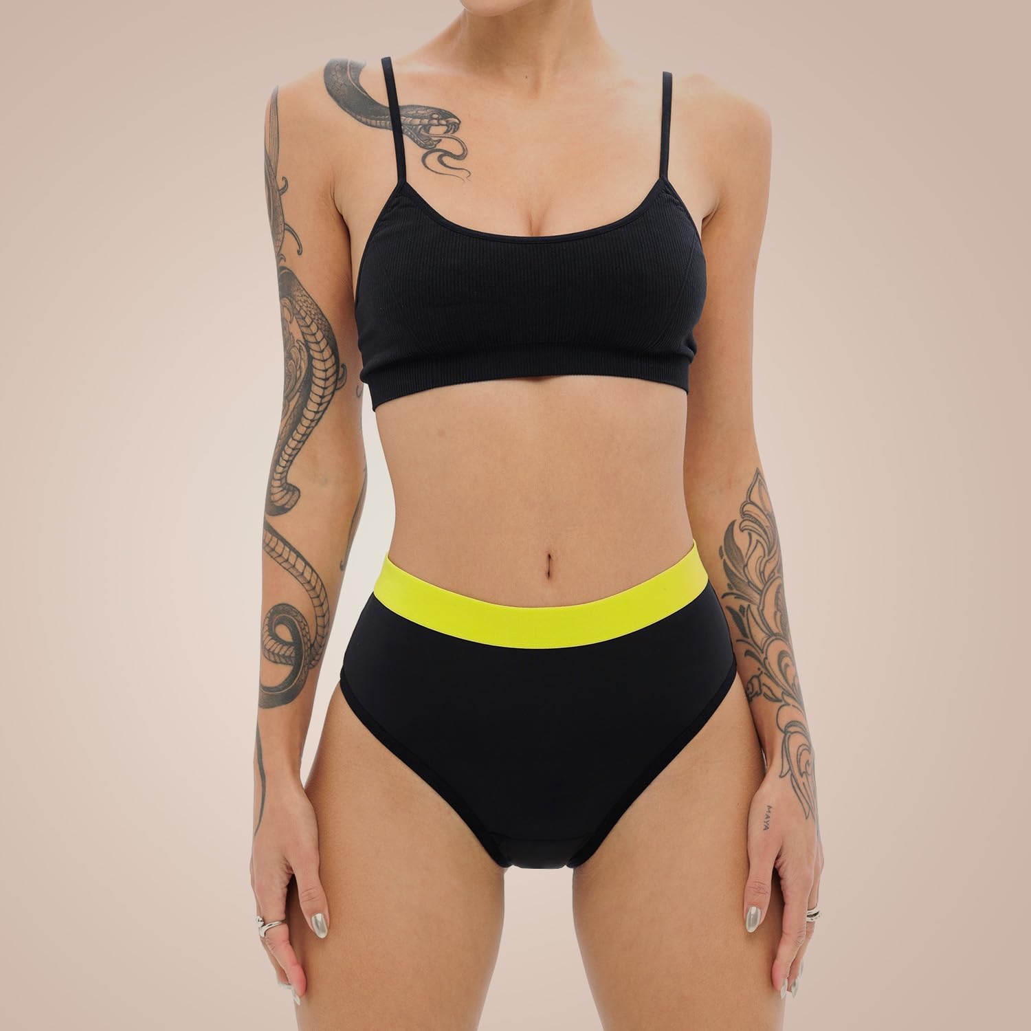 Weekiss High Waist Lemon Bragas menstruales, Bikini Menstrual, Calzones menstruales, Bbraguita Menstrual, Negro