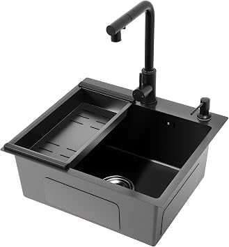 Kitchen Sink Black 45 x 50 cm Stainless Steel Kitchen Sink with Siphon and Overflow Built-in Sink Kitchen Stainless Steel Sink for 50 cm Base Cabinet