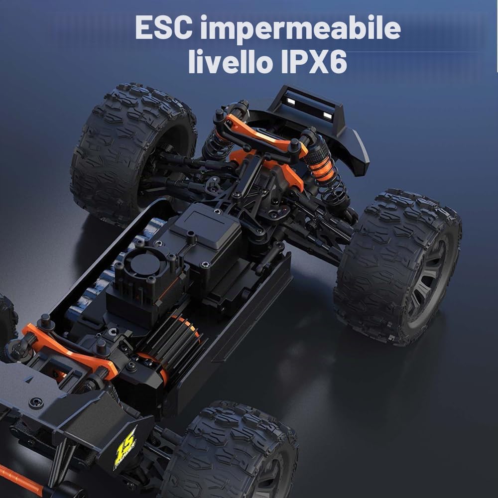 Camion telecomandato 1:14, alta velocità 100 km/h, motore brushless, monster truck RC per adulti, 2,4 GHz, fuoristrada, tuttoterreno, drift car, 4WD RC Buggy, 3 batterie (viola)