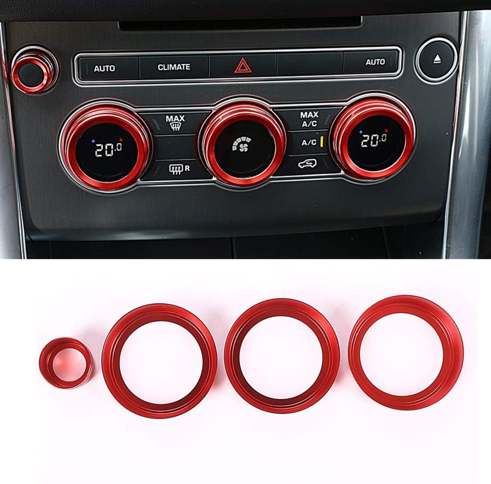 Air Conditioning Knobs Audio Circle Trim for Land Rover Range Rover Sport Vogue Autobiography 14-17 Aluminum Alloy Car Accessories Interior Accessory(Red)