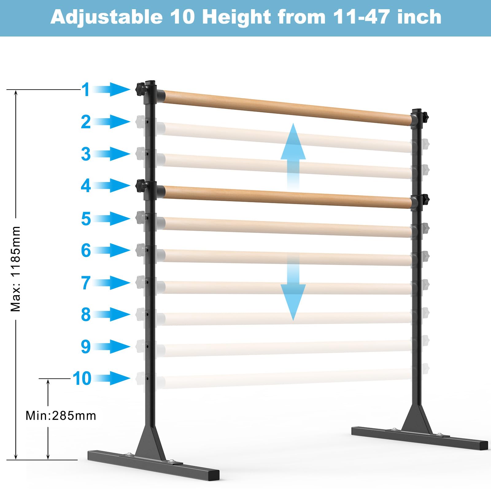 BeneLabel Barra de Ballet Independiente Ajustable en Altura 10 Pulgadas 120x71cm Antideslizante