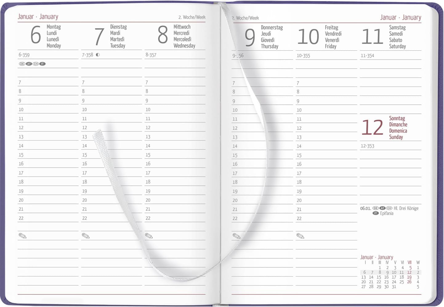 Alpha Edition Ladytimer Deluxe Lavender 2025 Pocket Calendar, 10.7 x 15.2 cm, 192 Pages, Notes, International Calendar