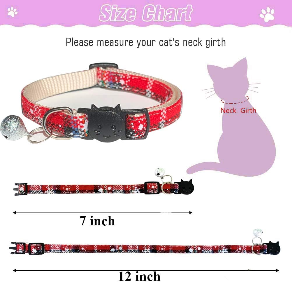 3 Pack Christmas Cat Collar with Bell Adjustable Breakaway Collars Set for Kittens & Puppies Cute Snow Collard for Cats